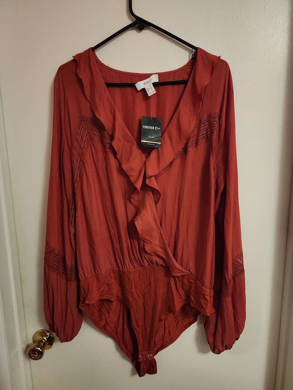 Forever 21 Rust Ruffle Wrap Bodysuit Top